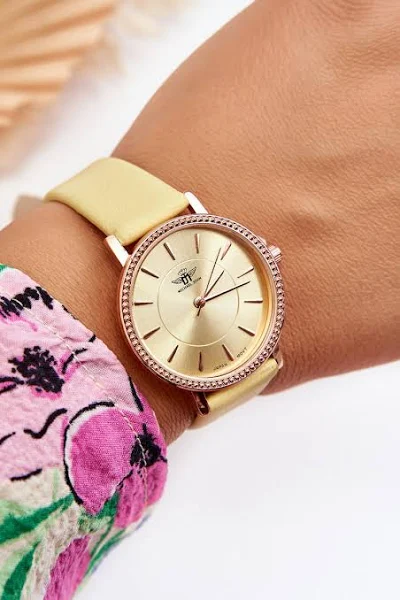 Women's Zegarek Damski Klasyczny Pasek Michael John Żółty