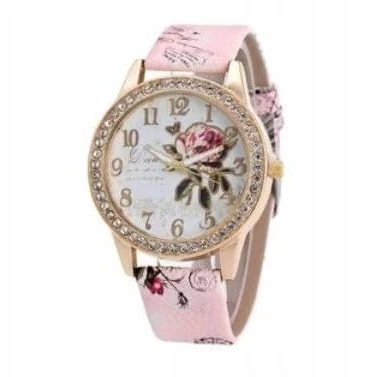Zegarek Złoty Z Paskiem Na Pasku Damski Kwiaty Paris 897