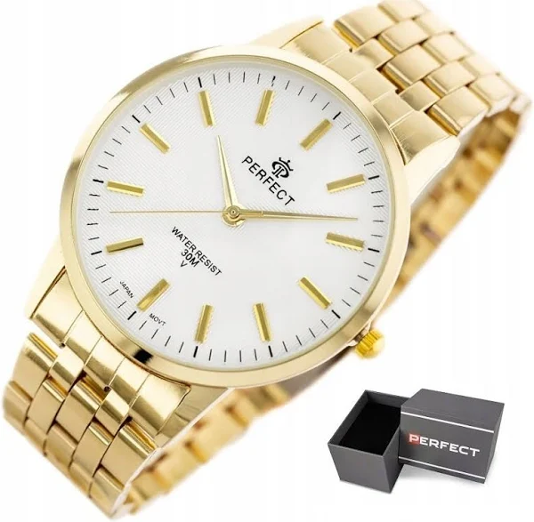 Perfect Zegarek Męski Ramzy klasyczny złoty stalowy +box +grawer