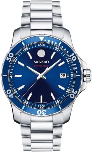 Movado Series 800 Męski zegarek ze stali nierdzewnej z niebieską tarczą