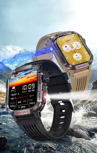 Zegarek Smartwatch Wojskowy Latarka Saturacja Rozmowy 600 Mah Wodoodporny