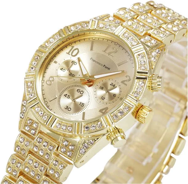 Złoty Zegarek Damski Z Kryształami Swarovskiego