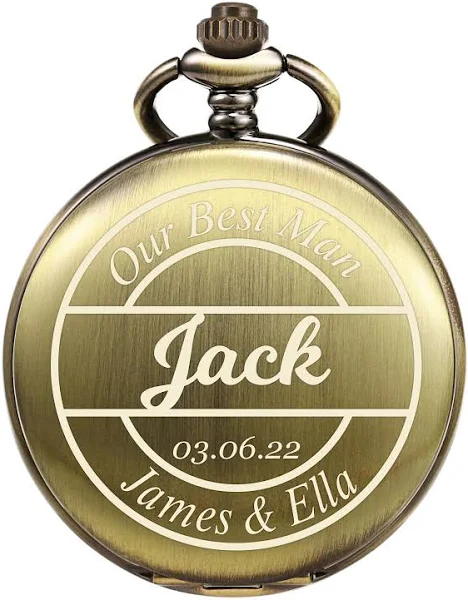 TREEWETO Spersonalizowany grawerowany zegarek kieszonkowy z grawerowanym łańcuszkiem