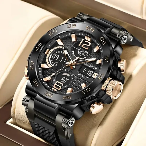 Cyfrowy męski zegarek wojskowy FOXBOX wodoodporny zegarek kwarcowy LED zegarek sportowy męski duże