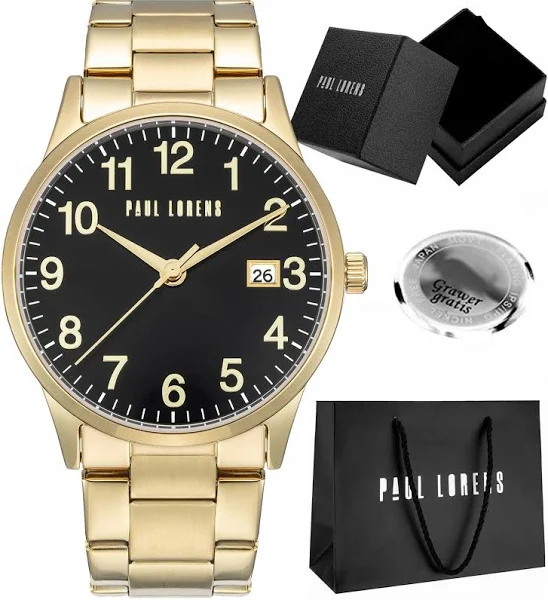 Zegarek męski Paul Lorens Pablo stalowy z datownikiem i cyframi Grawer