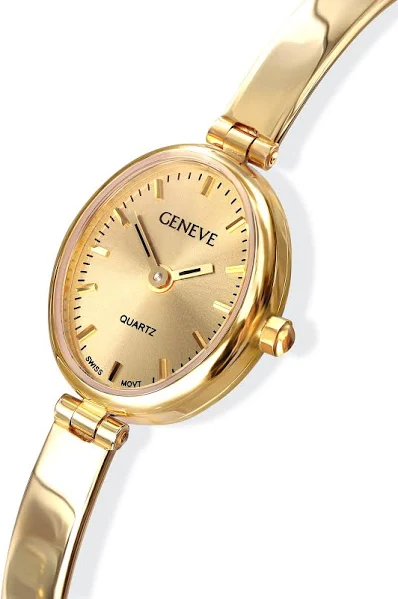 Zegarek złoty damski z owalną tarczą i złotymi indeksami