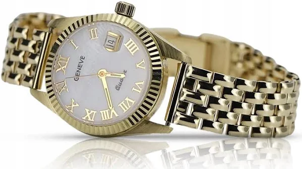 Złoty zegarek z bransoletą unisex 14k 585 Geneve mw013ydg&mbw014yo-f