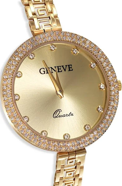 Damski zegarek złoty z bransoletą z greckim meandrem i cyrkoniami