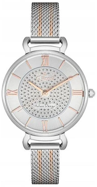 Damski zegarek klasyczny kolor srebrno złoty na bransolecie z cyrkoniami