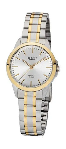zegarek na rękę Regent srebrno-złoty F-1005 damski analogowy zegarek kwarcowy URF1005