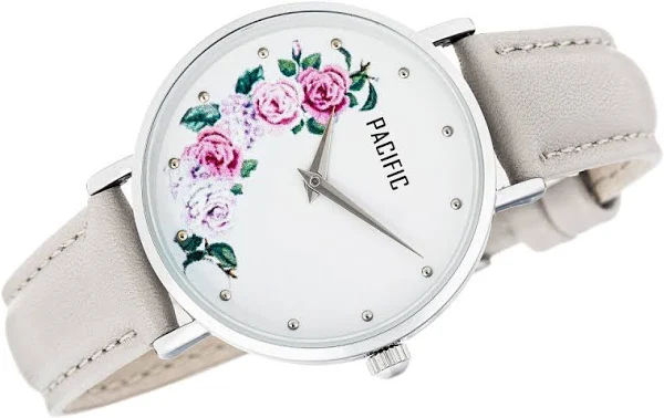 Srebrny damski zegarek z kwiatami na tarczy PACIFIC X6138-01
