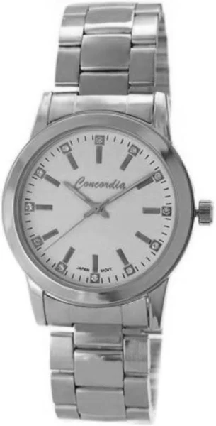SAXO Srebrny klasyczny damski zegarek z bransoletą biała tarcza Concordia CDBA39 CONCORDIA CDBA39-1