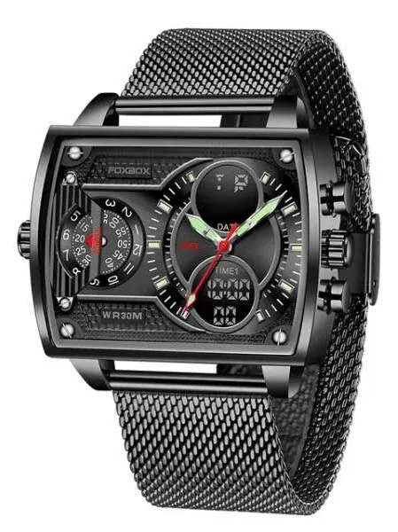 Lige Top Brand Luksusowy zegarek męski Foxbox Moda Kwadratowy zegarek męski Casual Sports Wodoodporny zegarek z podwójnym wyświetlaczem Relogio Mas