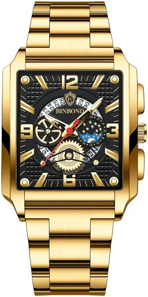 Gold Watch Men Square Mens Clock Top Brand Luxury Quartz Watches Stainless Steel Military Sports Waterproof Wristwatch
