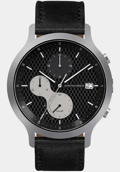 Męski Zegarek Chronograf Srebro Czarny Szlifowana Koperta ze Stali Chirurgicznej