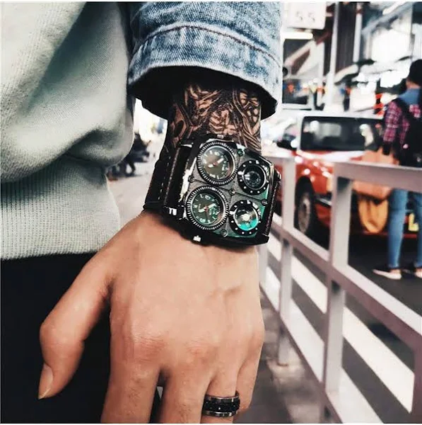 Męski zegarek kwarcowy z dużą tarczą kwadratowym kształtem