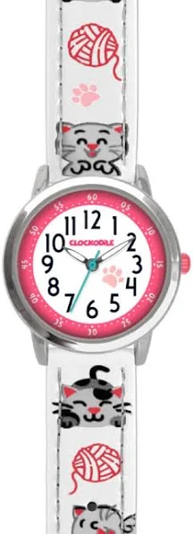 Biały zegarek dla dziewczynek kot