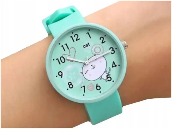 Zegarek Dziecięcy Kotek Miętowy dla Dziewczynki