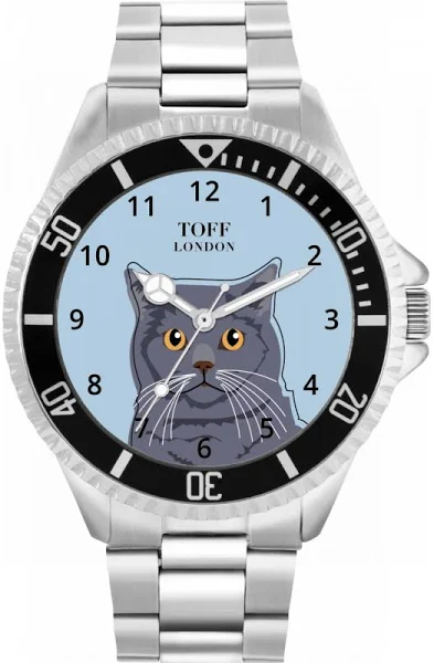 TLWL-9069 Toff London Niebieski zegarek z kotem brytyjskim krót