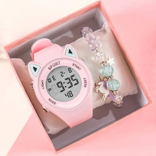 zegarek silikonowy dla dzieci z uszami kota Wielofunkcyjny sportowy zegarek