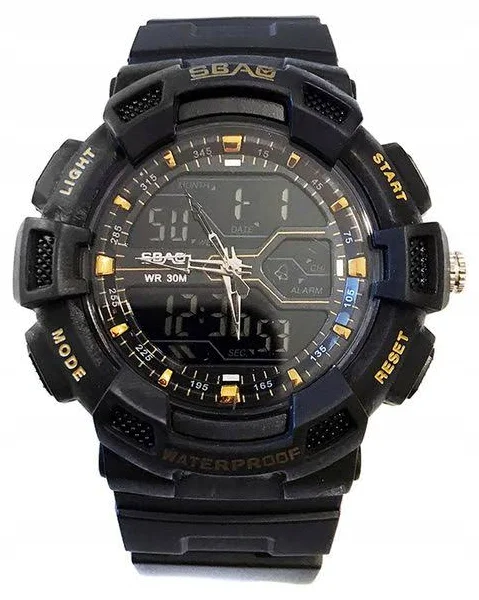 Zegarek męski Sbao elektroniczny czarny stoper data alarm 12/24