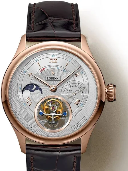 LOBINNI szwajcaria marka Tourbillon mechaniczny męskie zegarki na rękę skórzany pasek szkielet