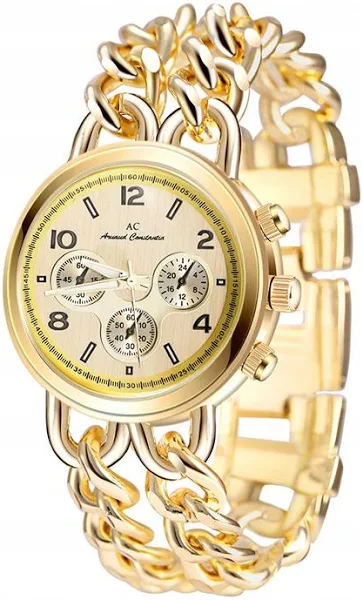 Zegarek damski Ac bransoleta łańcuszek złoty hy31