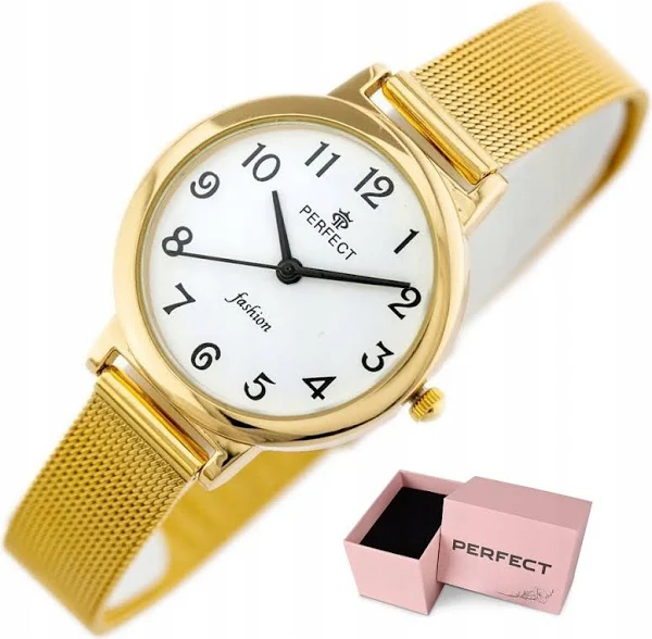Zegarek damski Perfect Rita +box +grawer mesh złoty bransoletka siatka