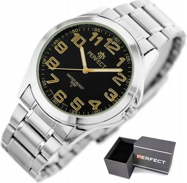 Zegarek Męski Perfect Wilson srebrny cyfry czytelny Box Grawer