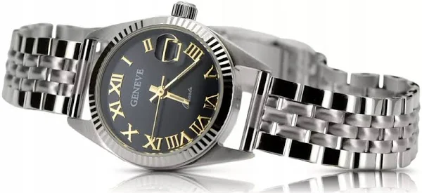Zegarek damski z białego złota 14k Geneve z czarną tarczą lw020wdbc&lbw