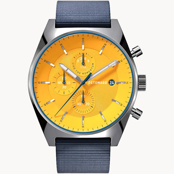 Zegarek męski Ciemnosrebrny żółty Chronograf koperta ze stali chirurgicznej