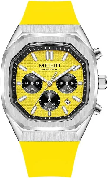 MEGIR żółty sportowy zegarek męski wojskowy sportowy chronograf kwarcowy zegarek na rękę z