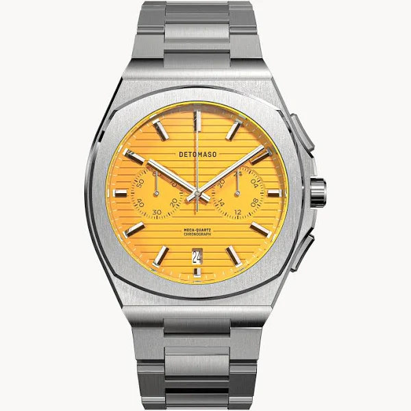 Zegarek męski Srebrny Żółty Chronograf koperta ze stali chirurgicznej