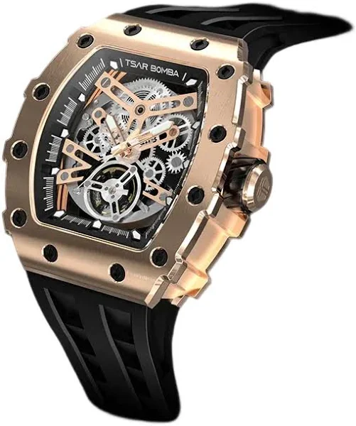 Złoty zegarek męski Tsar Bomba Watch z gumką TB8208A