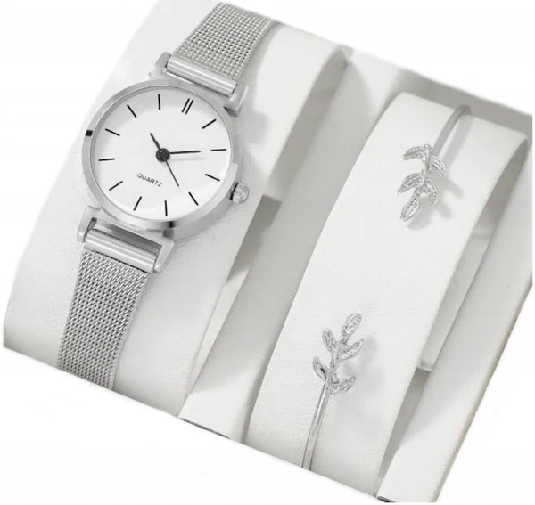 Zegarek damski srebrna bransoleta Biała tarcza + Bransoletka