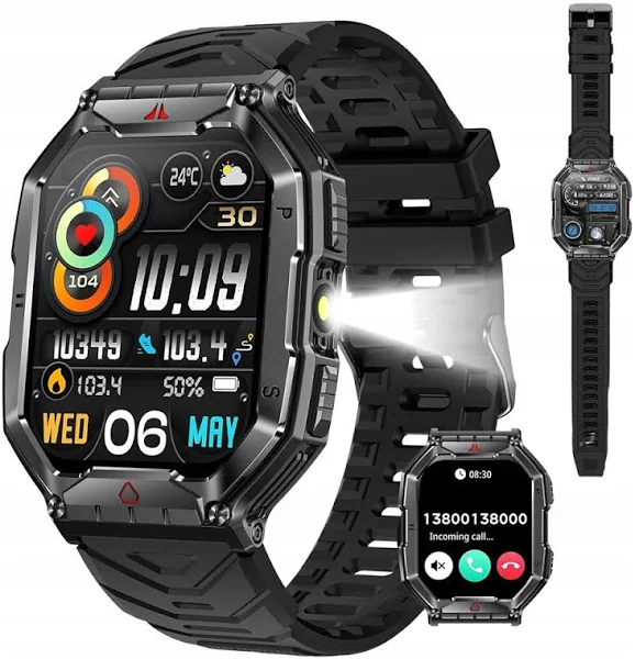 Smartwatch Męski Tactical Zegarek Hd Amoled Pomiar Ciśnienia Krwi Rozmowy