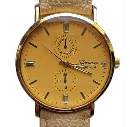 Zegarek Damski Geneva Ekoskóra Złoty New