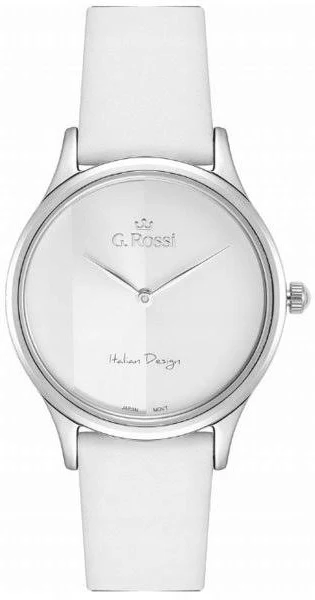G. Rossi Srebrny Biały Zegarek Damski Ze Skórzanym Paskiem