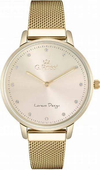 Złoty Damski zegarek na bransolecie biała tarcza wzór