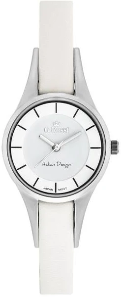 G. ROSSI Zegarek damski biały z okrągłą tarczą cienki pasek ze skóry