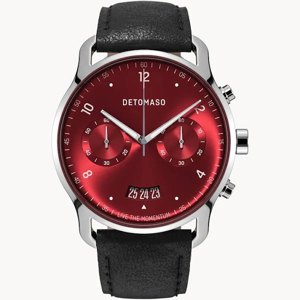 Zegarek męski Srebrny Czerwony Chronograf obudowa ze stali chirurgicznej