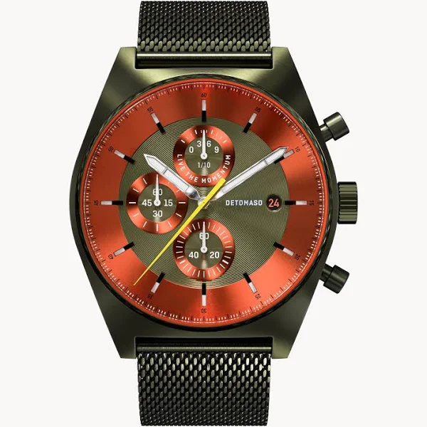 Zegarek męski Ciemnozielony Chronograf koperta ze stali chirurgicznej szkło mineralne utwardzone szafirem