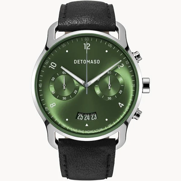 Zegarek męski Srebrny Ciemnozielony Chronograf obudowa ze stali chirurgicznej