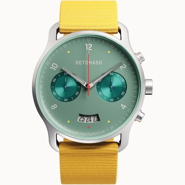 Zegarek męski Srebrno-zielony Chronograf koperta ze stali chirurgicznej