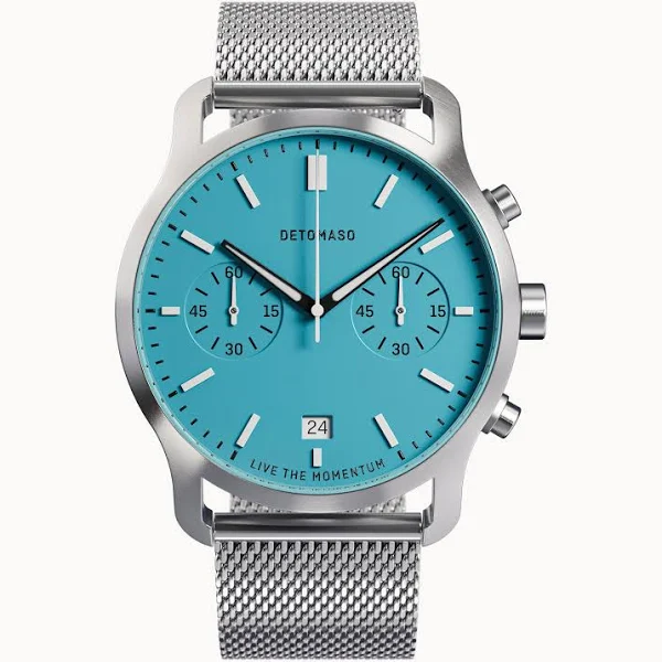 Zegarek męski Srebrno-Niebieski Chronograf koperta ze stali chirurgicznej