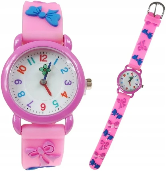 Zegarek Różowy w Kokardki dla Dziewczynki Dziecka Niebieski Kolorowe Cyfry