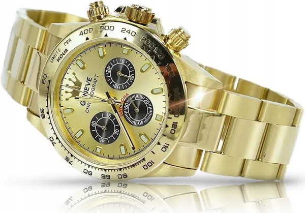 Złoty zegarek z bransoletą męski 14k Geneve mbw017y mw014yd