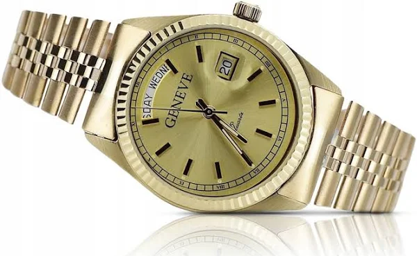 Złoty zegarek z bransoletą męski 14k Geneve mw013ydy&mbw018y