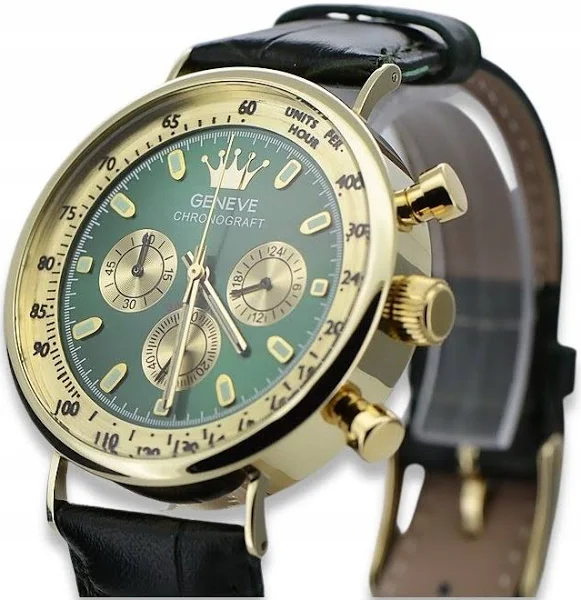 Złoty zegarek na pasku męski 14k 585 Geneve mw012y