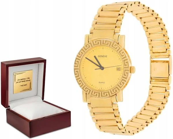 Bogaty Złoty Zegarek Marki Geneve Uniseks 585 + Grawer Na Odwrocie Koperty